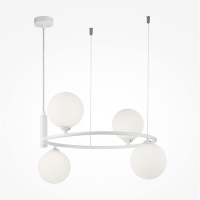 Ring 4 lights pendant lamp with metal structure and glass spheres 25W G9