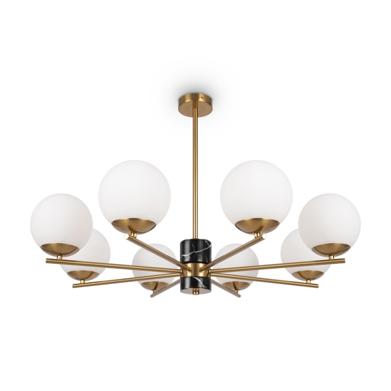 Marble 8 lights Maytoni pendant lamp with metal structure and glass spheres / Vellini