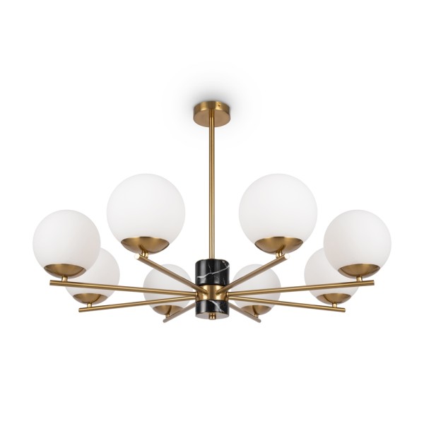 Marble 8 lights Maytoni pendant lamp with metal structure and glass spheres / Vellini