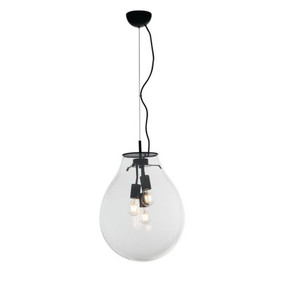 Suspension Azuma Ø 38 cm Fan Europe avec goutte en verre soufflé transparent