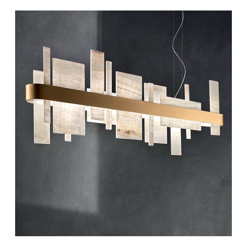 Honicé S70 Masiero pendant lamp in metal and natural onyx diffuser