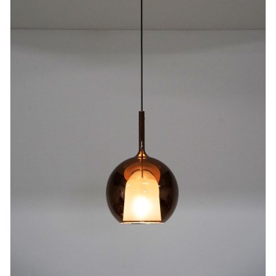 Glo Mini suspension lamp with structure in shiny chromed metal and borosilicate glass - Rosette excluded