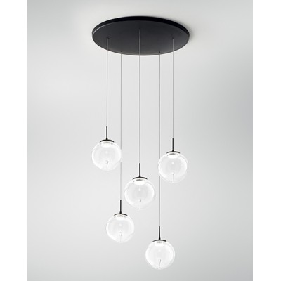 Ariel 5 lights suspension lamp with metal structure and glass diffuser LED 35W 3000/4000K