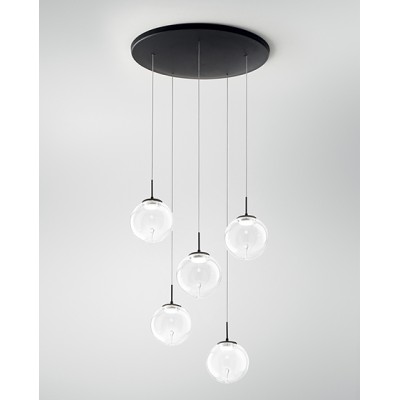 Suspension Ariel 5 lumières Fabas Luce en métal et diffuseur en verre / Vellini