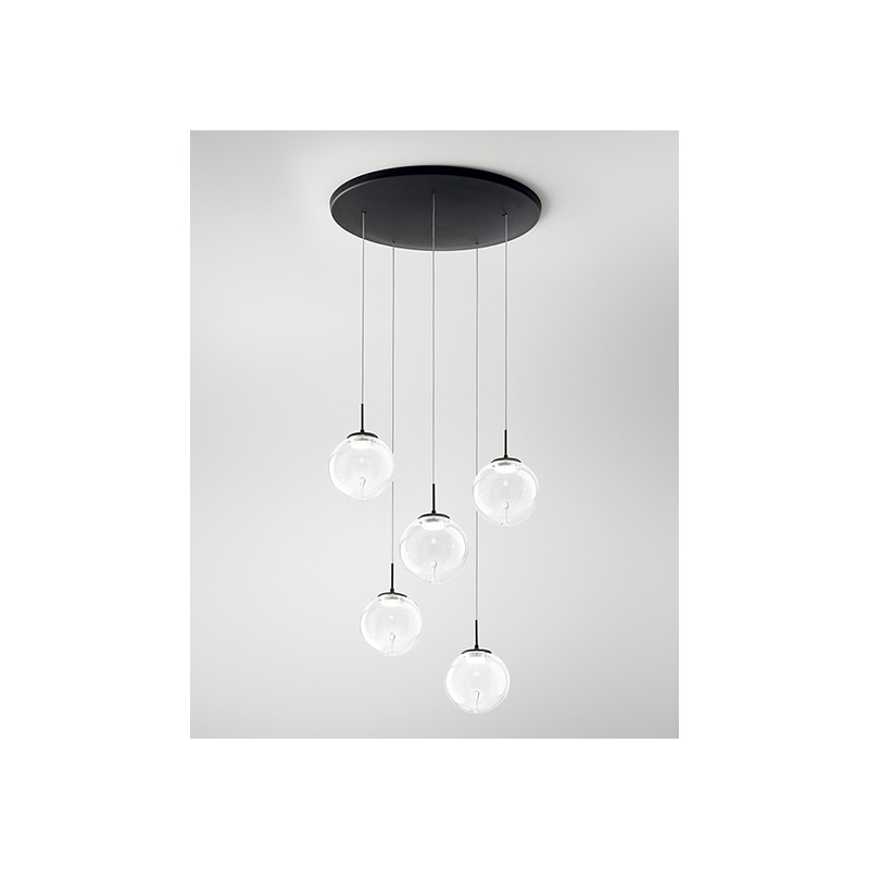 Ariel 5 light pendant lamp Fabas Luce in metal and glass diffuser / Vellini