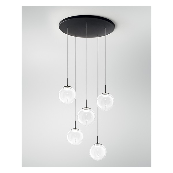 Ariel 5 light pendant lamp Fabas Luce in metal and glass diffuser / Vellini