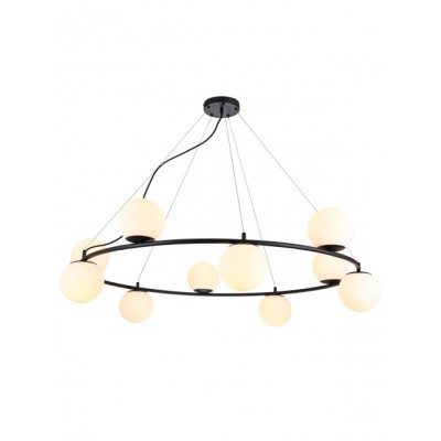 Bowling Ø 108 cm pendant lamp with metal structure and opal blown glass diffuser 28W E14