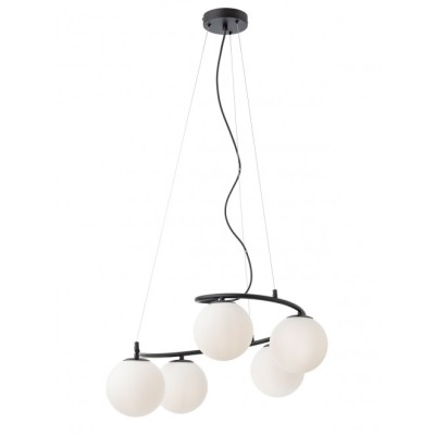 Volley 5 lights Ø 61 cm pendant lamp with metal structure and opal blown glass diffuser 28W E14