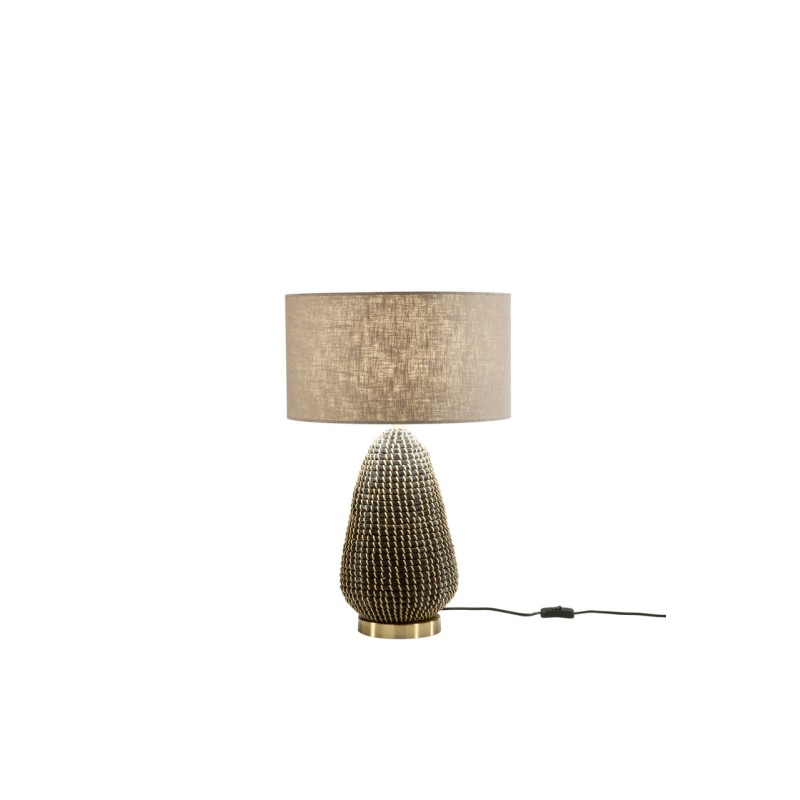 Posidonia Table Lamp Fan Europe in woven sea grass with canvas lampshade