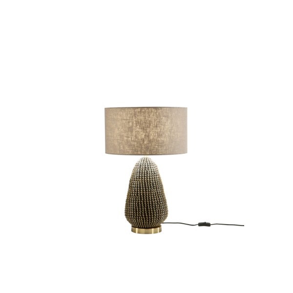 Posidonia Table Lamp Fan Europe in woven sea grass with canvas lampshade