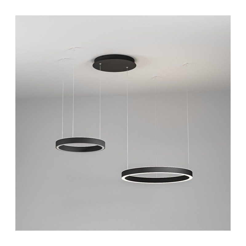 Criseide S/2D double cercle décentralisé Ø 40 + 60 cm Suspension Gea Luce cadre aluminium / Vellini