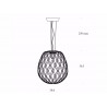 Pinecone Suspension lamp blown glass diffuser and nickel-plated metal cage 150W E27