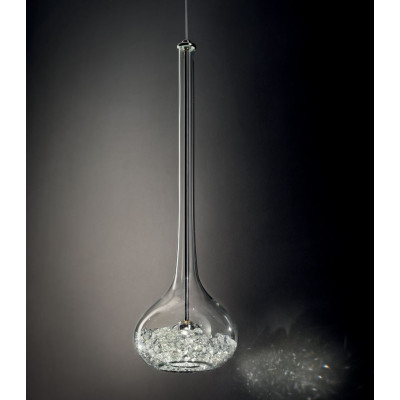 Graal SP 7/276 D-50 lampada a sospensione boccia di vetro soffiato con inserti di cristalli trasparenti 25W GY 6,35