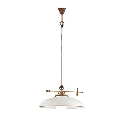 Country 080.10 D. 49,5 suspension lamp in brass and white blown glass 77W E27