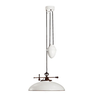 Country 080.11 ceramic sliding rail D. 49,5 suspension lamp in brass and white blown glass 77W E27