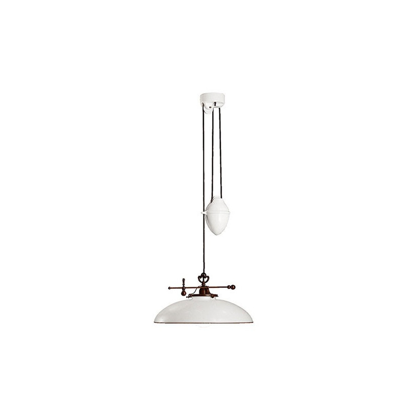 Country 080.11 ceramic sliding rail D. 49,5 suspension lamp in brass and white blown glass 77W E27